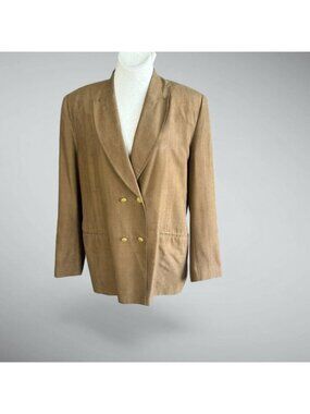 Silkland Vintage 90s Brown Raw Silk Double Breasted Blazer Gold Buttons Size 12